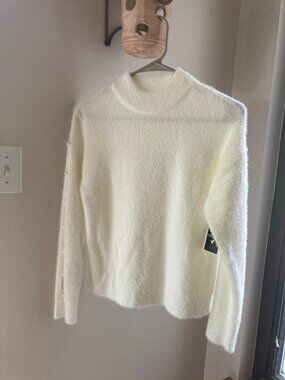 Fuzzy Mock Neck Sweater w/ Pearlized Detailing